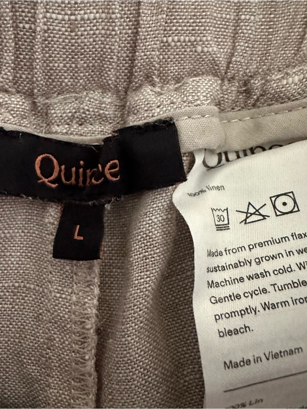 Quince Viral Wide-Leg Drawstring Light Taupe size L 100% Linen - Picture 4 of 4
